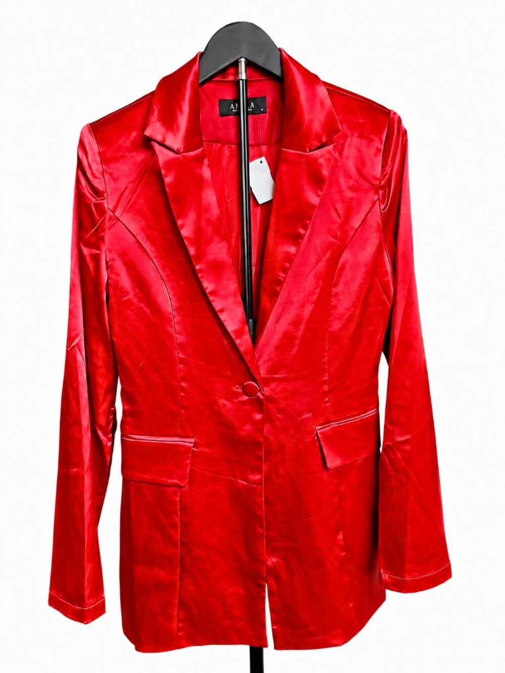 AKIRA Vibrant Red Satin Blazer Jacket Tailored Fitted Coat Sz M Maximalist